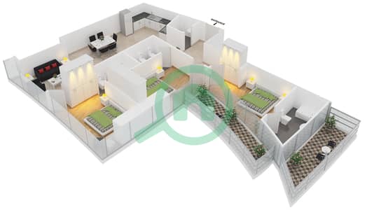 المخططات الطابقية لتصميم الوحدة 905 شقة 3 غرف نوم - داماك هايتس