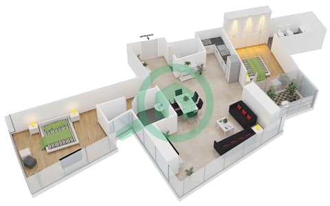 DAMAC Heights - 2 Bed Apartments Unit 1401 Floor plan