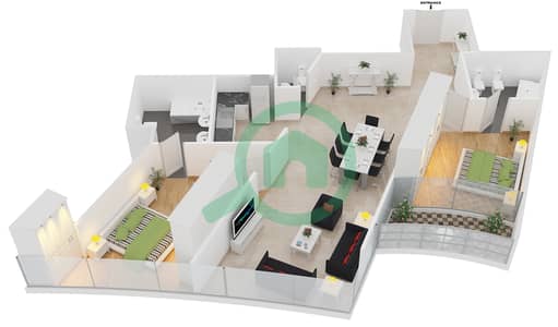 المخططات الطابقية لتصميم الوحدة 1106 شقة 2 غرفة نوم - داماك هايتس