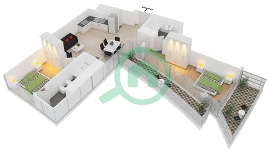 المخططات الطابقية لتصميم الوحدة 405 شقة 2 غرفة نوم - داماك هايتس