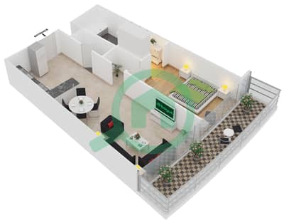 المخططات الطابقية لتصميم الوحدة 1409 شقة 1 غرفة نوم - داماك هايتس