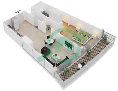 ДАМАК Хайтс - Апартамент 1 Спальня планировка Единица измерения 1209