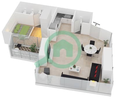 DAMAC Heights - 1 Bed Apartments Unit 910 Floor plan