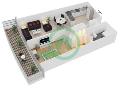 المخططات الطابقية لتصميم الوحدة 908 شقة 1 غرفة نوم - داماك هايتس