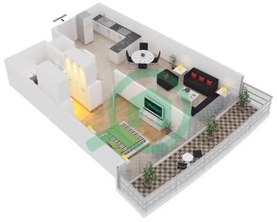 المخططات الطابقية لتصميم الوحدة 904 شقة 1 غرفة نوم - داماك هايتس