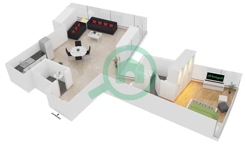 المخططات الطابقية لتصميم الوحدة 901 شقة 1 غرفة نوم - داماك هايتس