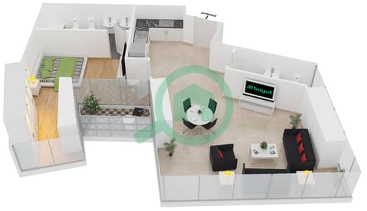 المخططات الطابقية لتصميم الوحدة 410 شقة 1 غرفة نوم - داماك هايتس