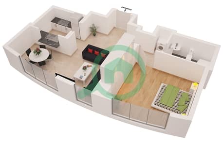 المخططات الطابقية لتصميم النموذج 5 شقة 1 غرفة نوم - برج بلاكلي