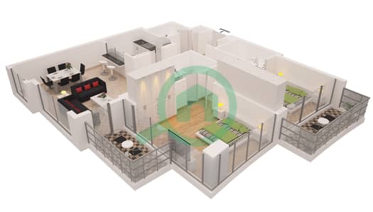 المخططات الطابقية لتصميم النموذج 2 شقة 2 غرفة نوم - برج بلاكلي