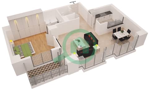 المخططات الطابقية لتصميم النموذج 4 شقة 1 غرفة نوم - بوبورت