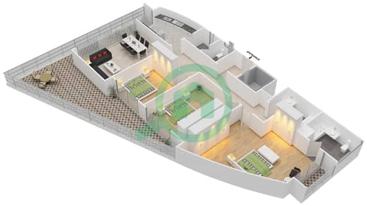 المخططات الطابقية لتصميم النموذج 115 شقة 3 غرف نوم - أزور