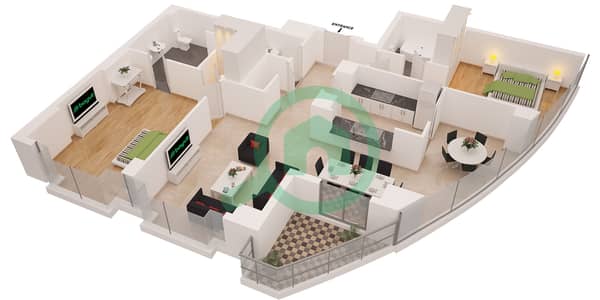 المخططات الطابقية لتصميم التصميم 4 شقة 2 غرفة نوم - أورورا