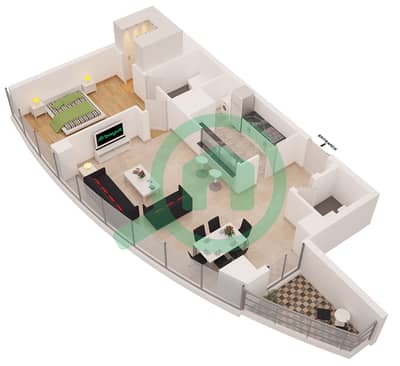 المخططات الطابقية لتصميم التصميم 3 شقة 1 غرفة نوم - أورورا