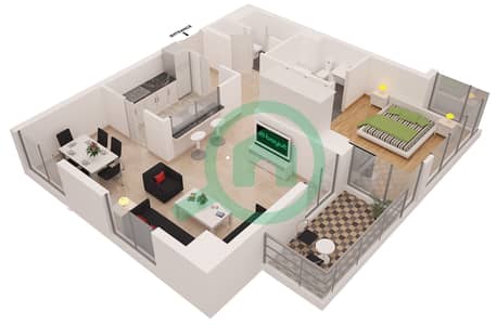 المخططات الطابقية لتصميم التصميم 1 شقة 1 غرفة نوم - أورورا