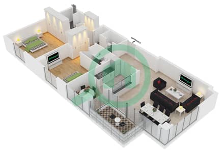 المخططات الطابقية لتصميم التصميم 2 شقة 2 غرفة نوم - برج أتيسا
