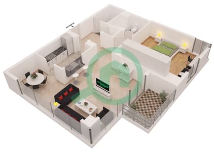 المخططات الطابقية لتصميم التصميم 3 شقة 1 غرفة نوم - برج أتيسا