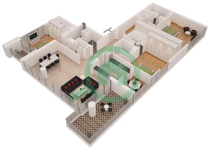 Al Sahab Tower 2 - 3 Bed Apartments Suite PH 01 Floor plan