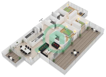 المخططات الطابقية لتصميم الوحدة 8 شقة 3 غرف نوم - المجرة 1