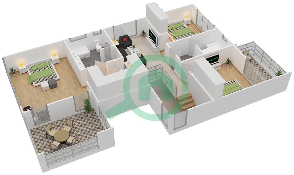 المخططات الطابقية لتصميم النموذج 3 فیلا 4 غرف نوم - فلل سيدرا 3 First Floor image3D