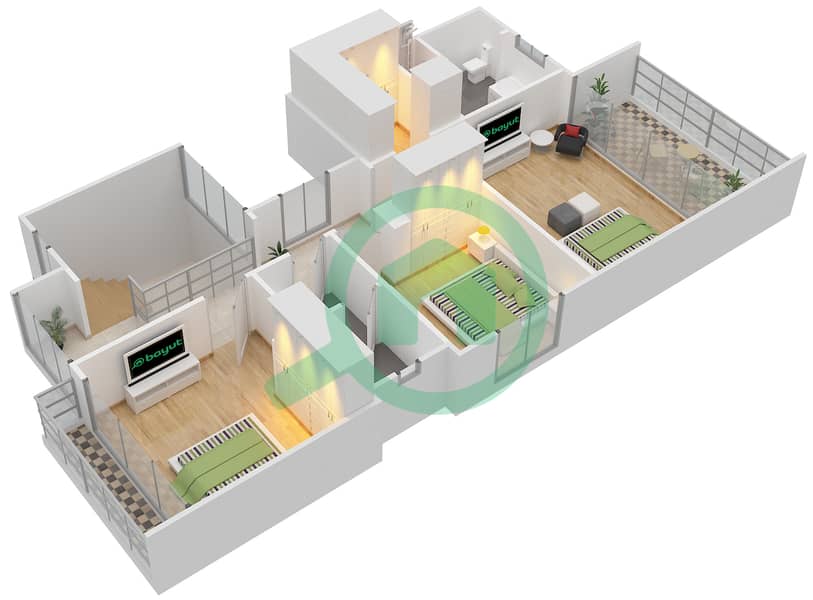 المخططات الطابقية لتصميم النموذج 1 فیلا 3 غرف نوم - فلل سيدرا 3 First Floor image3D
