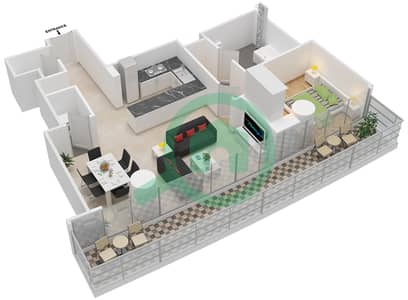 المخططات الطابقية لتصميم النموذج / الوحدة 1B-01 /9,15 شقة 1 غرفة نوم - مرسى بلازا