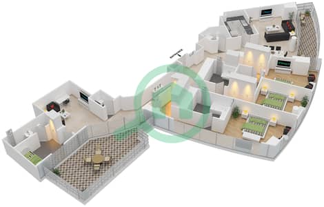 Marsa Plaza - 3 Bed Apartments Type/Unit 3B-33 /1416 Floor plan