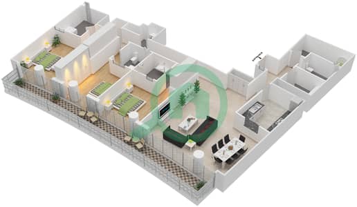 Marsa Plaza - 3 Bedroom Apartment Type/unit 3B-10 /1406,1506,1606 Floor plan