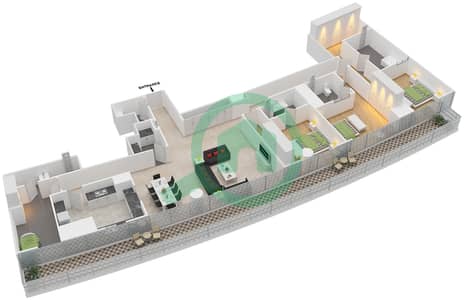 المخططات الطابقية لتصميم النموذج / الوحدة 3B-09 //1408,1508,1608 شقة 3 غرف نوم - مرسى بلازا