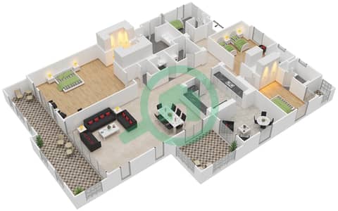 المخططات الطابقية لتصميم النموذج H FLOOR 2 شقة 3 غرف نوم - بنايات البادية