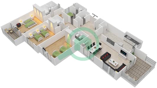 Al Badia Buildings - 3 Bedroom Apartment Type H FLOOR 3 Floor plan