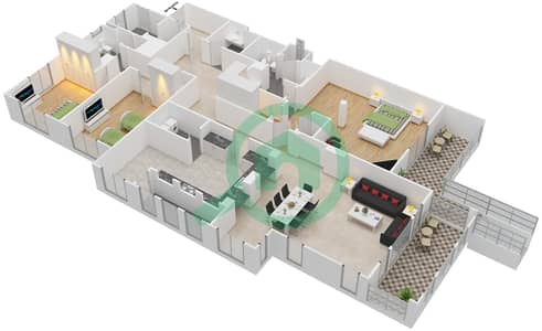 Al Badia Buildings - 3 Bedroom Apartment Type D FLOOR 1-2 Floor plan