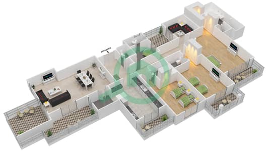 المخططات الطابقية لتصميم النموذج K FLOOR 4 شقة 3 غرف نوم - بنايات البادية