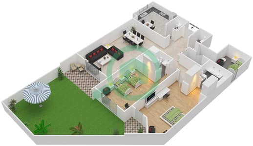 المخططات الطابقية لتصميم النموذج C GROUND FLOOR شقة 2 غرفة نوم - بنايات البادية