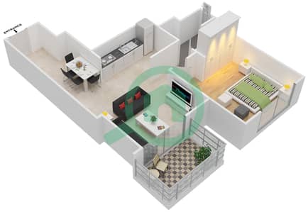 المخططات الطابقية لتصميم النموذج 4 شقة 1 غرفة نوم - شيرينا ريزيدينس