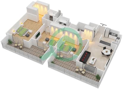 المخططات الطابقية لتصميم النموذج 2 شقة 3 غرف نوم - شيرينا ريزيدينس