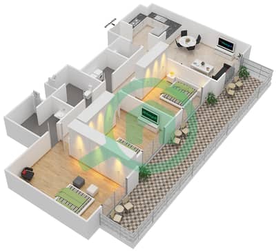المخططات الطابقية لتصميم النموذج 1 شقة 3 غرف نوم - شيرينا ريزيدينس