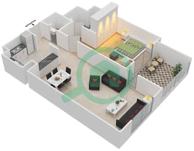 المخططات الطابقية لتصميم النموذج 3 شقة 1 غرفة نوم - شيرينا ريزيدينس