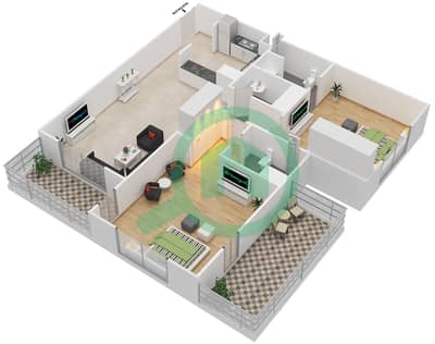 المخططات الطابقية لتصميم النموذج 2B شقة 2 غرفة نوم - شيرينا ريزيدينس