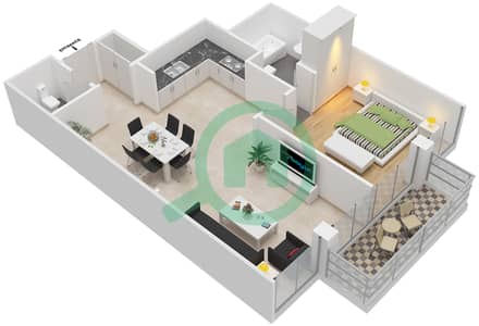 المخططات الطابقية لتصميم النموذج / الوحدة T01/1,4,8,11 شقة 1 غرفة نوم - غلامز من دانوب