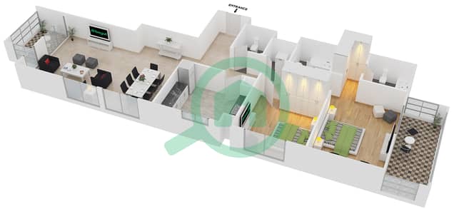 Azizi Liatris - 2 Bed Apartments Type/Unit 5B/13 Floor plan