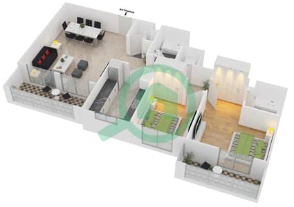 Azizi Liatris - 2 Bed Apartments Type/Unit 3B/04 Floor plan