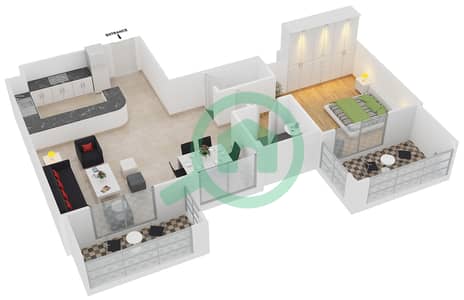 Azizi Liatris - 1 Bed Apartments Type/Unit 2A /11 Floor plan