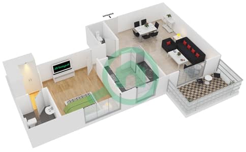 Azizi Orchid - 1 Bed Apartments Type/Unit 1A/6 Floor plan