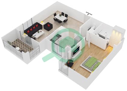 Azizi Feirouz - 1 Bed Apartments Type/Unit 1A Unit 05/Floor 3 - 11 Floor plan