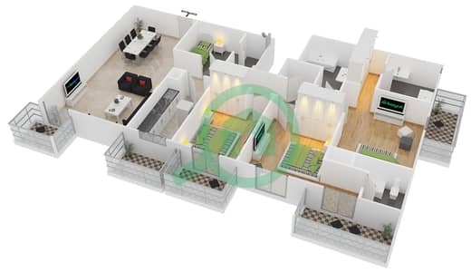 المخططات الطابقية لتصميم النموذج J شقة 3 غرف نوم - فكتوريا ريزيدينسي