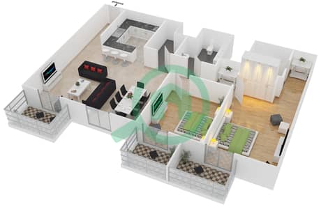 المخططات الطابقية لتصميم النموذج G شقة 2 غرفة نوم - فكتوريا ريزيدينسي