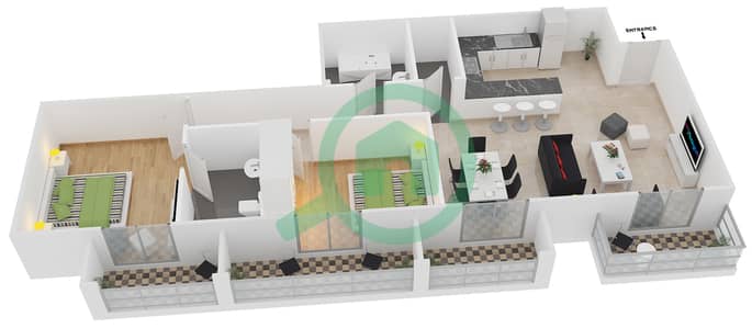 المخططات الطابقية لتصميم النموذج F شقة 2 غرفة نوم - فكتوريا ريزيدينسي