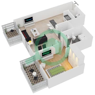 المخططات الطابقية لتصميم النموذج C شقة 1 غرفة نوم - فكتوريا ريزيدينسي