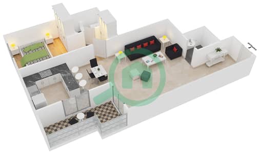 المخططات الطابقية لتصميم النموذج A شقة 1 غرفة نوم - فكتوريا ريزيدينسي