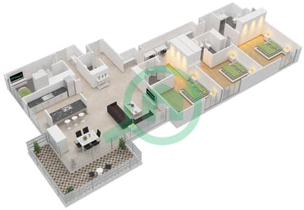 المخططات الطابقية لتصميم النموذج / الوحدة 1-1/203 شقة 3 غرف نوم - بلوواترز ريزيدينسز